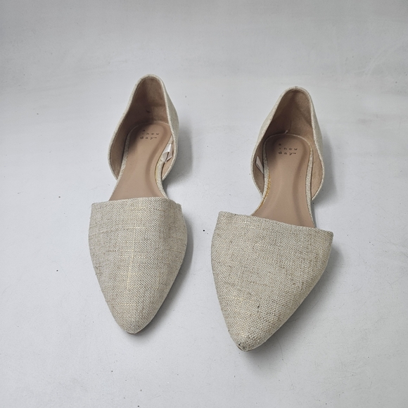 A New Day Julie D'Orsay Cream Linen Pointed Toe Flats Size 9.5 Minimalist Chic - Picture 3 of 7